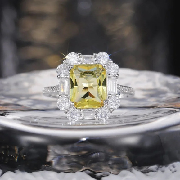 🌸Radiant Yellow Zircon Sumptuous Silver Luxury Rings Women, K924 - Picture 6 of 8